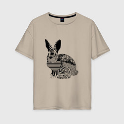 Футболка оверсайз женская Rabbit in patterns, цвет: миндальный