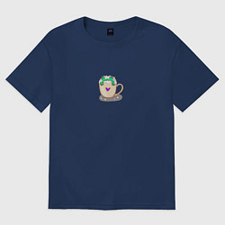 Футболка оверсайз женская Милая лягушка-кружка, цвет: тёмно-синий