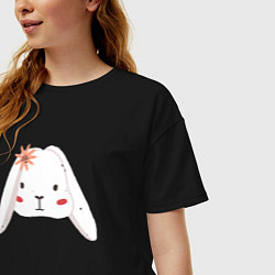 Футболка оверсайз женская Зайка с цветком, цвет: черный — фото 2