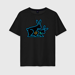 Футболка оверсайз женская Кролики символ нового года 2023, цвет: черный