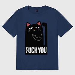 Футболка оверсайз женская Black cat - fuck you, цвет: тёмно-синий