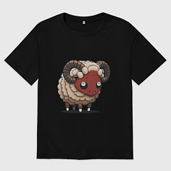 Футболка оверсайз женская Сюрреалистичный, кудрявый баран, цвет: черный