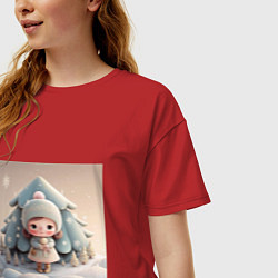 Футболка оверсайз женская Детский рисунок милая куколка девочка, цвет: красный — фото 2