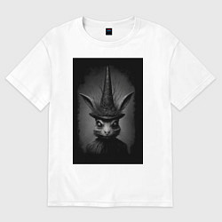 Футболка оверсайз женская Жуткий страшный кролик заяц, цвет: белый