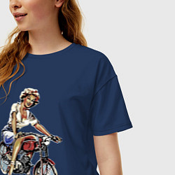 Футболка оверсайз женская Красивая девушка на мотоцикле Ducati - retro, цвет: тёмно-синий — фото 2