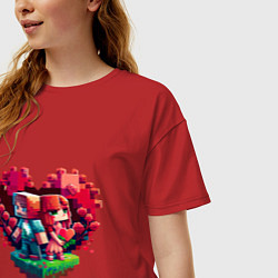 Футболка оверсайз женская Влюбленные в Minecraft, цвет: красный — фото 2