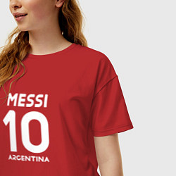 Футболка оверсайз женская Аргентина Месси автограф, цвет: красный — фото 2