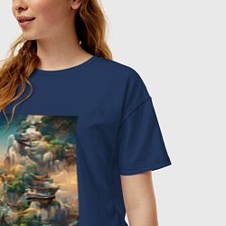 Футболка оверсайз женская Фантастический пейзаж, цвет: тёмно-синий — фото 2