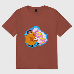 Футболка оверсайз женская Почита - человек бензопила, цвет: кирпичный