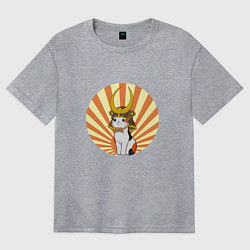 Женская футболка оверсайз Котик - самурай