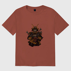 Футболка оверсайз женская Скелет самурая, цвет: кирпичный