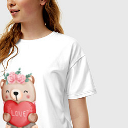 Футболка оверсайз женская Мишка с сердечком, цвет: белый — фото 2