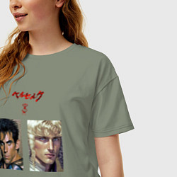 Футболка оверсайз женская Оуэн Уилсон и Бен Стиллер в стиле аниме Берсерк, цвет: авокадо — фото 2