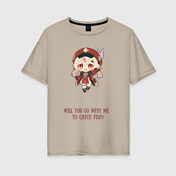 Футболка оверсайз женская Chibi Klee: catch fish, цвет: миндальный