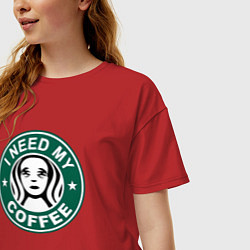 Футболка оверсайз женская I need my cofee, цвет: красный — фото 2