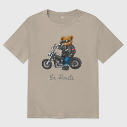 Футболка оверсайз женская Крутой мотоциклист медведь, цвет: миндальный