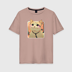 Футболка оверсайз женская Cat smiling meme art, цвет: пыльно-розовый