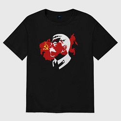 Футболка оверсайз женская Сталин на фоне СССР, цвет: черный