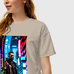 Футболка оверсайз женская Синтвейв Cyberpunk 2, цвет: миндальный — фото 2