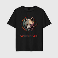 Футболка оверсайз женская Медведь в рамке Wild Bear, цвет: черный