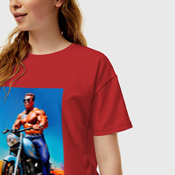 Футболка оверсайз женская Arnold Schwarzenegger on a motorcycle -neural netw, цвет: красный — фото 2