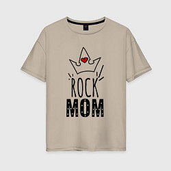 Футболка оверсайз женская Rock mom надпись с короной, цвет: миндальный