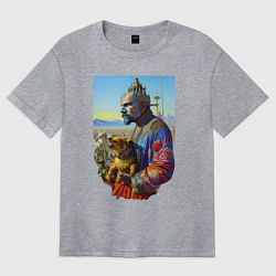 Футболка оверсайз женская Ленин с собачкой - нейросеть - фантазия, цвет: меланж