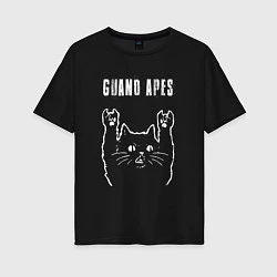 Футболка оверсайз женская Guano Apes рок кот, цвет: черный