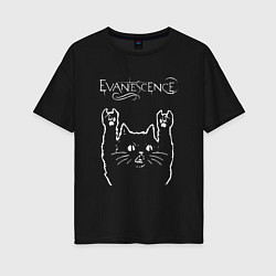 Футболка оверсайз женская Evanescence рок кот, цвет: черный