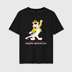 Футболка оверсайз женская Фредди Меркьюри кот, цвет: черный