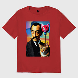 Футболка оверсайз женская Salvador Dali and cat, цвет: красный