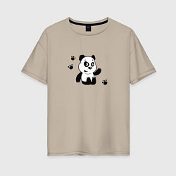 Футболка оверсайз женская Мультяшный мишка панда, цвет: миндальный