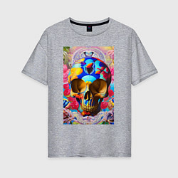 Футболка оверсайз женская Skull - neural network - art, цвет: меланж