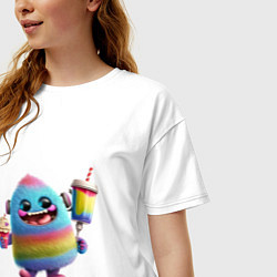 Футболка оверсайз женская Веселый монстр на прогулке, цвет: белый — фото 2