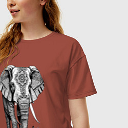 Футболка оверсайз женская Нарисованный слон, цвет: кирпичный — фото 2