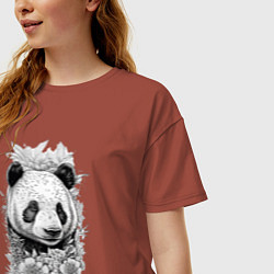 Футболка оверсайз женская Панда в листве, цвет: кирпичный — фото 2