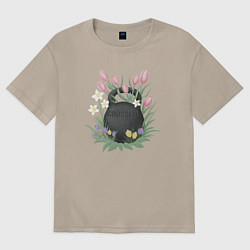 Футболка оверсайз женская Кроссфит гиря в цветах, цвет: миндальный