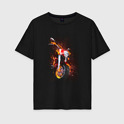 Футболка оверсайз женская Огненный мотоцикл, цвет: черный