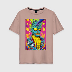 Футболка оверсайз женская Demon Oni - pop art, цвет: пыльно-розовый
