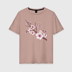 Футболка оверсайз женская Ветка сакуры - весна - Япония, цвет: пыльно-розовый
