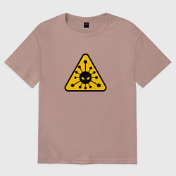 Футболка оверсайз женская Вирус - знак предупреждение, цвет: пыльно-розовый