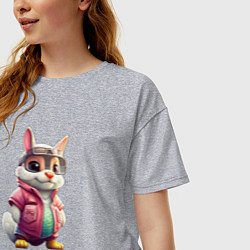 Футболка оверсайз женская Модный маленький заяц, цвет: меланж — фото 2