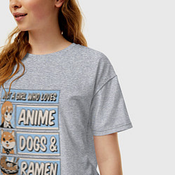 Футболка оверсайз женская Just a girl who loves anime dogs ramen, цвет: меланж — фото 2