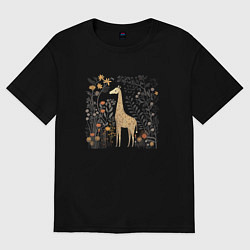 Футболка оверсайз женская Big brown giraffe, цвет: черный