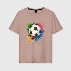 Футболка оверсайз женская Яркий футбольный мяч, цвет: пыльно-розовый