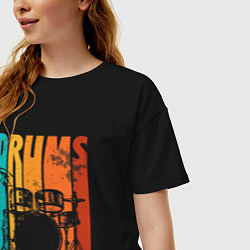 Футболка оверсайз женская Барабанщик стойка, цвет: черный — фото 2