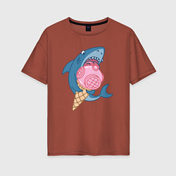 Футболка оверсайз женская Акула с мороженым, цвет: кирпичный