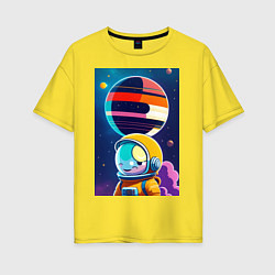 Футболка оверсайз женская Улыбчивый астронавт в космосе, цвет: желтый