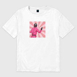 Футболка оверсайз женская Игра в кальмара охранник Квадрат, цвет: белый