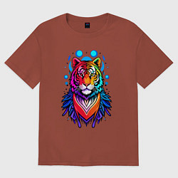 Футболка оверсайз женская Тигр портрет, цвет: кирпичный